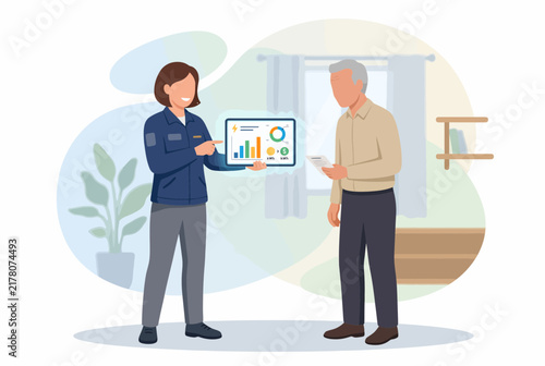 HVAC System Inspection and Home Energy Audit Vector Illustration