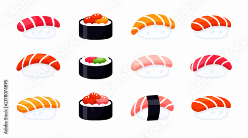 Japanese Sushi Assortment - Delicious Seafood Nigiri and Maki Rolls Set