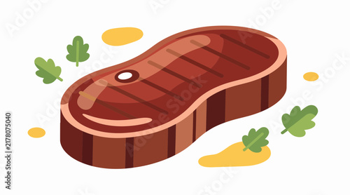 Juicy Grilled Steak with Herbs and Sauce, Delicious Meat Dish Illustration