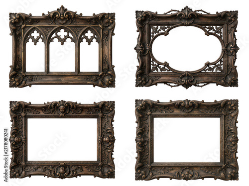 Four elegant picture frame designs in black and gold