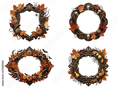 Colorful holiday wreaths with red berries and greenery