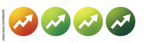 Growth Icons: A progression of four circular icons, each depicting a white upward trending graph with a zig-zag line, symbolizing growth, progress, and development across different stages.