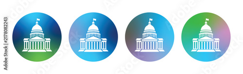 Capitol Building Icon Series: A collection of four circular icons featuring a stylized representation of the Capitol building, each with a unique blue, green, purple, and gradient background.