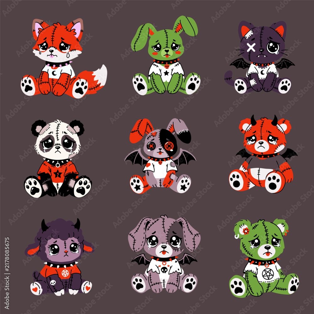 Fototapeta premium Gothic Halloween Plush Animals Collection