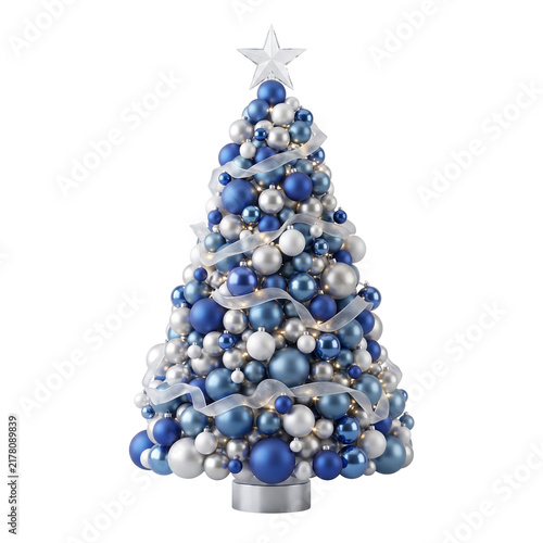 Blue and silver Christmas tree with ornaments 