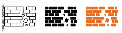 Demolition Brick Wall Icon, Broken Masonry, Construction Debris, Building Renovation, Repair, Destruction, Safety Vector Illustration