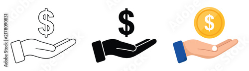 Financial Investment Icons, Money Assistance, Donation Funding, Savings Wealth Support, Business Finance, Generosity Vector Illustration