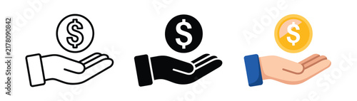 Financial Investment Icons, Monetary Aid, Charity Funding, Savings Growth, Wealth Management, Economic Support Vector Illustration