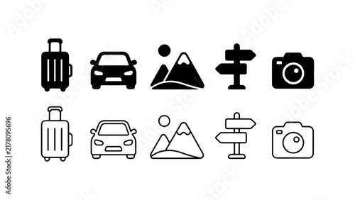 Travel and Tourism Icon Set in Silhouette and Outline Style