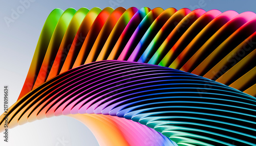 Colorful abstract sculpture with curved lines in rainbow colors