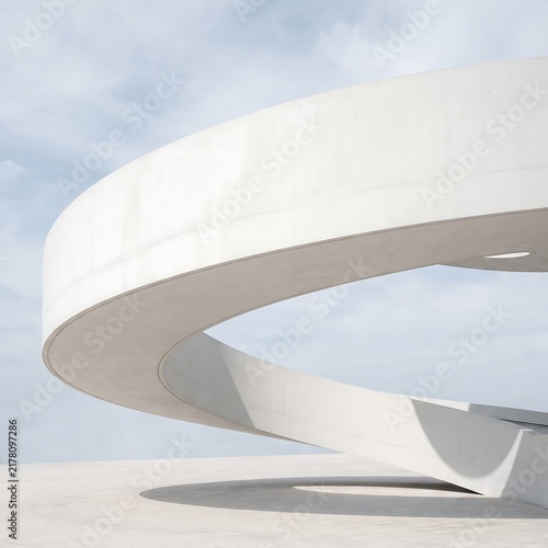 Minimalist white curved architectural structure against a cloudy sky with architecture structure minimalist building