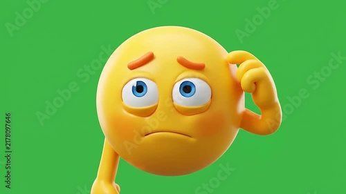 Thinking 3d emoji character with confused expression on green screen