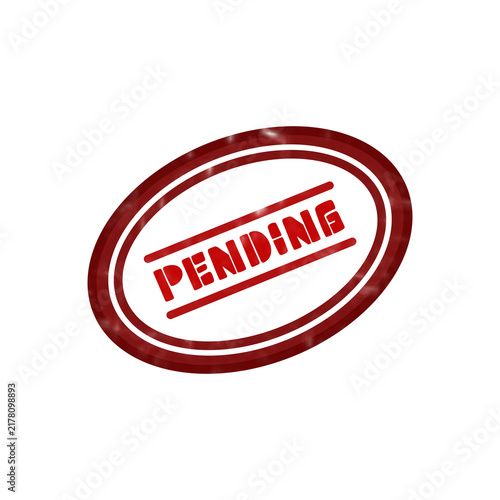 Foto Red pending rubber stamp icon, distressed oval ink seal with text, grunge office