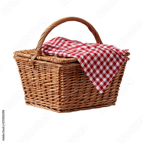Bright summer picnic basket with vivid seasonal colors, realistic detailed texture, isolated studio cutout on transparent background