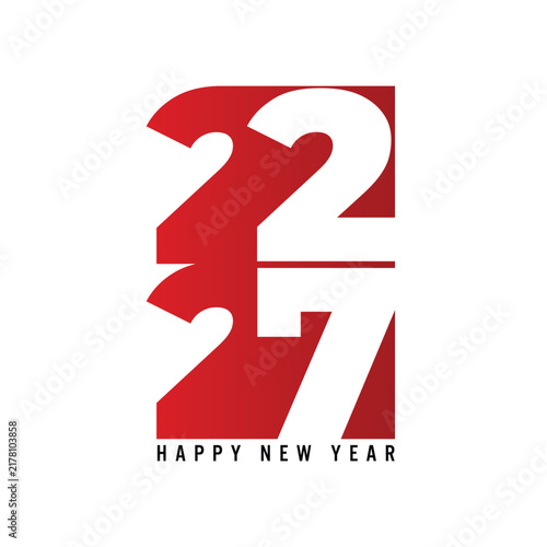 2027 Happy New Year Typography Design with Red and White Number Composition