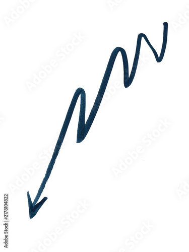 Dark blue hand drawn wavy arrow pointing down showing a sharp zig zag motion for business and design work