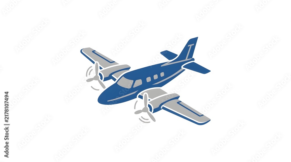 Fototapeta premium Isometric Blue Twin Engine Propeller Airplane Vector Illustration.