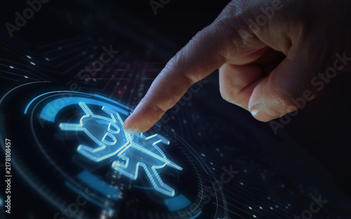Worm virus cyberattack symbol digital 3d finger touch