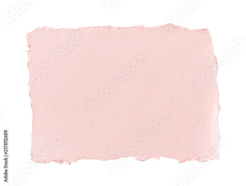 Blank light pink watercolor paper sheet with deckle edges isolated on transparent background