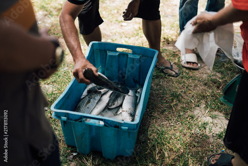 Картината върху платно Fresh Fish Seller at Kelambu Beach, Kudat, Sabah, Malaysia