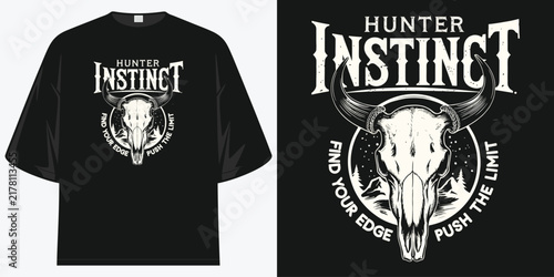 hunter instinct find your edge push the limit bull skull graphic design illustration artwork vector t shirt design vector illustration artwork