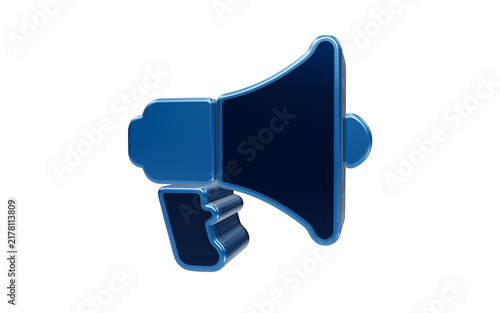 Fotografía Blue Megaphone Icon: A bold, stylized blue megaphone, symbolizing announcement, promotion, and public speaking, isolated on a white background