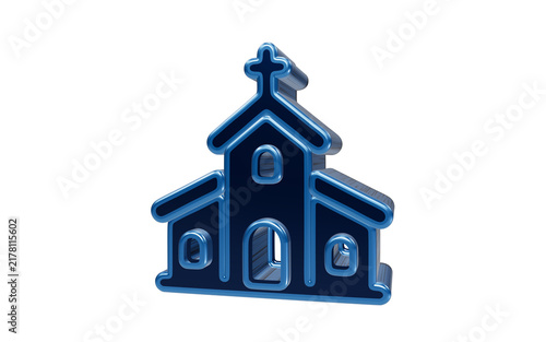 Fotografie Blue Church Icon: A minimalist blue icon representing a church with a cross on top, symbolizing faith and spirituality
