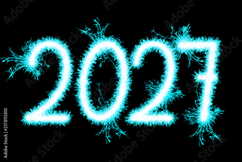 Photography Happy new year 2027 on black background sparkler firework