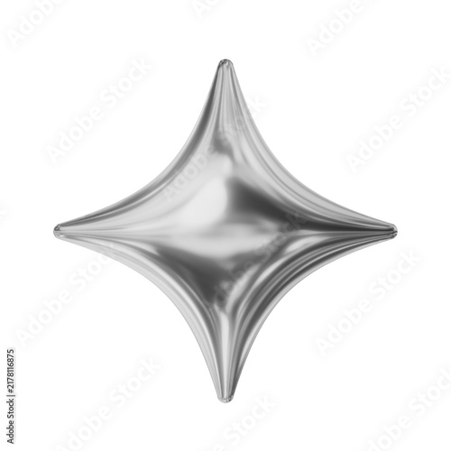Puffy volumetric four point star 3d silver chrome balloon in y2k style
