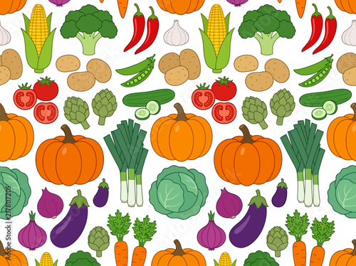 Seamless Vegetable Pattern with Fresh Organic Produce Icons