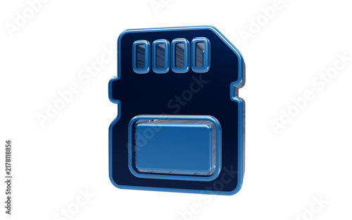 Obraz na plátne Blue SD Card: A close-up studio shot of a vibrant blue SD card, showcasing its storage capacity and digital technology