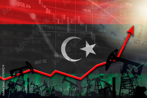 Bild auf Leinwand Oil pumps with the Libyan flag in the background