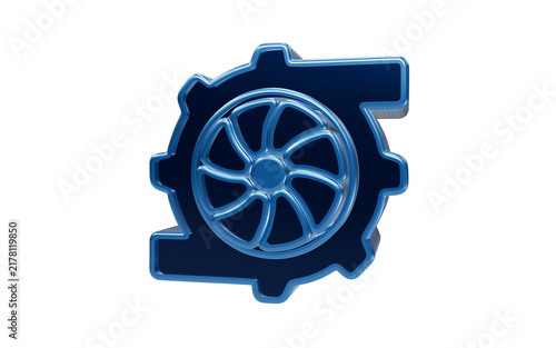 Blue Turbocharger Symbol: A metallic blue symbol representing a turbocharger, a device used to increase the power of an engine, isolated on a white background.