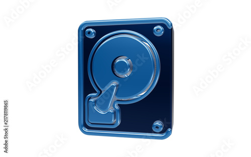 Blue Hard Drive Icon: A glossy blue icon representing a hard disk drive, symbolizing data storage, technology, and digital information.
