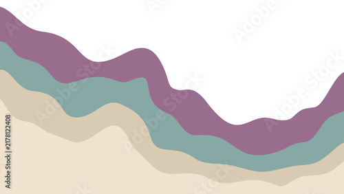 Elegant fluid abstract vector backdrop. Layered aesthetic waves in dusty purple, teal, and earthy beige. Stylish presentation layout.
