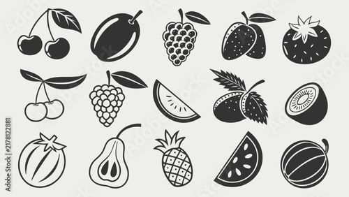 Organic Fruit Icons Set for Healthy Food and Nutrition Design