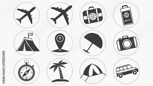 Travel and Tourism Symbols Collection for Vacation Planning and Adventure