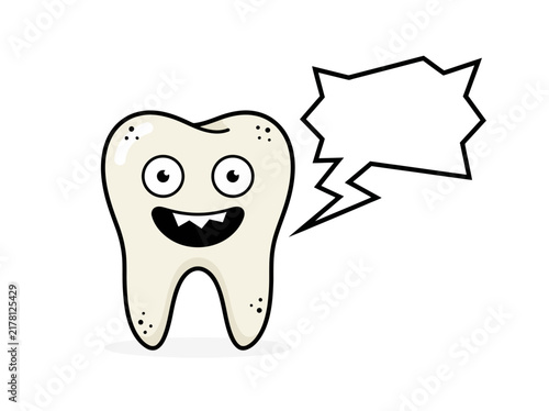 Canvas Print Cartoon tooth mascot with blank speech bubble for dental health messaging
