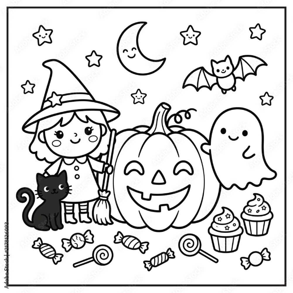 Fototapeta premium Cute Halloween Coloring Pages Bold And Easy