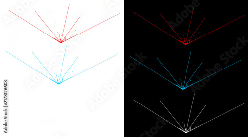Fotografie Abstract perspective lines in red and blue, geometric vanishing point rays on bl
