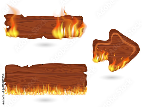 Photography Burning wooden signs with flames isolated on transparent background