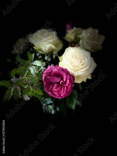 bouquet of white and pink roses