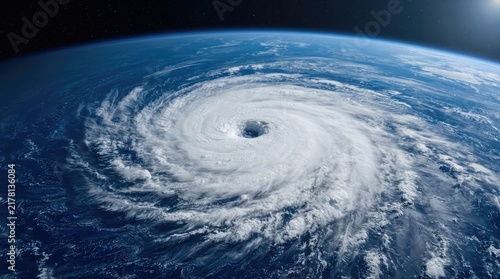 Massive Powerful Tropical Cyclone Swirling Over Earth Atmosphere Seen From Space Capturing Intense Natural Weather Patterns
