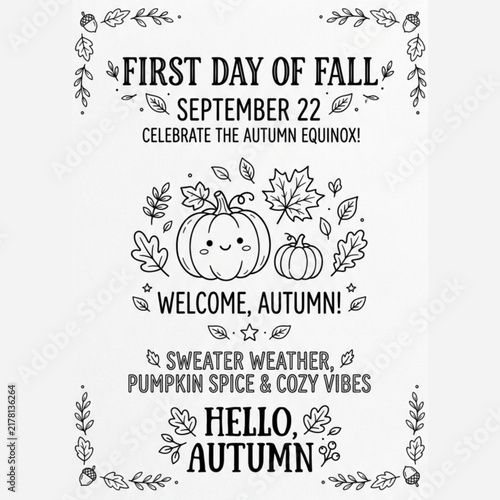 Foto First Day of Fall September 22 Coloring Page Poster Vector Illustration with Cut