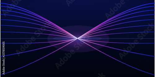 Neon Laser Lines Glowing Technology Purple Blue Background Light Abstract Futuristic Perspective Rays Beam Vector Banner