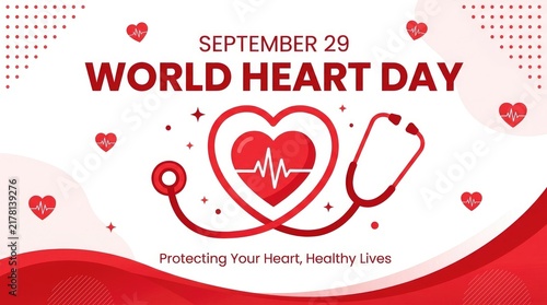 World heart day september 29 banner with stethoscope and heart shape
