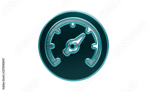 Konstfotografi noisy effect Speedometer Icon: A sleek, metallic speedometer icon, rendered in cool teal hues, sits prominently against a white background, signifying speed and performance