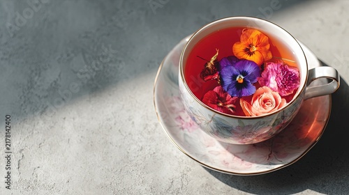 Cup Tea Flower Herbal Hot Saucer Ceramic beverage drink infusion brew petal