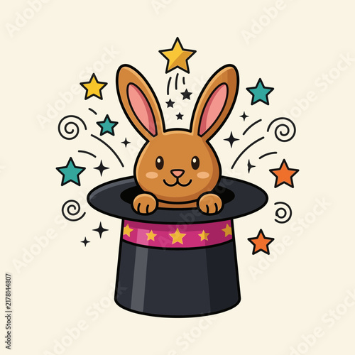 Cute Rabbit Pops Out of Magic Hat with Stars