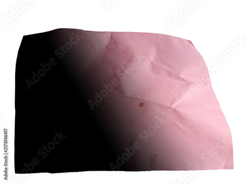 Crumpled pink paper texture with a dark gradient shadow isolated on transparent background